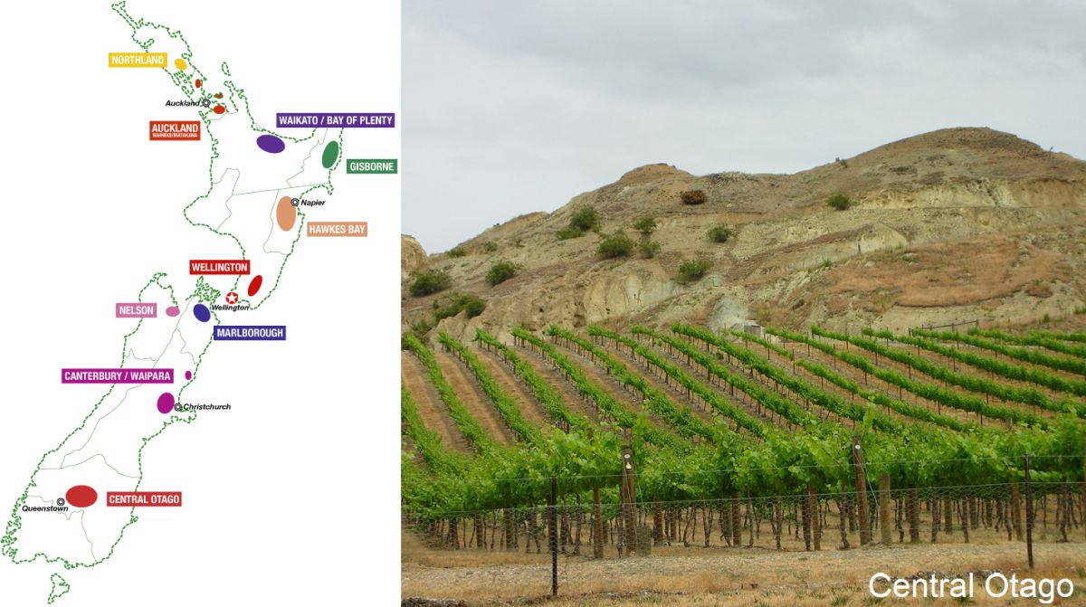 Neuseeland - Karte Weinbaugebiete und Weinberge Central Otago